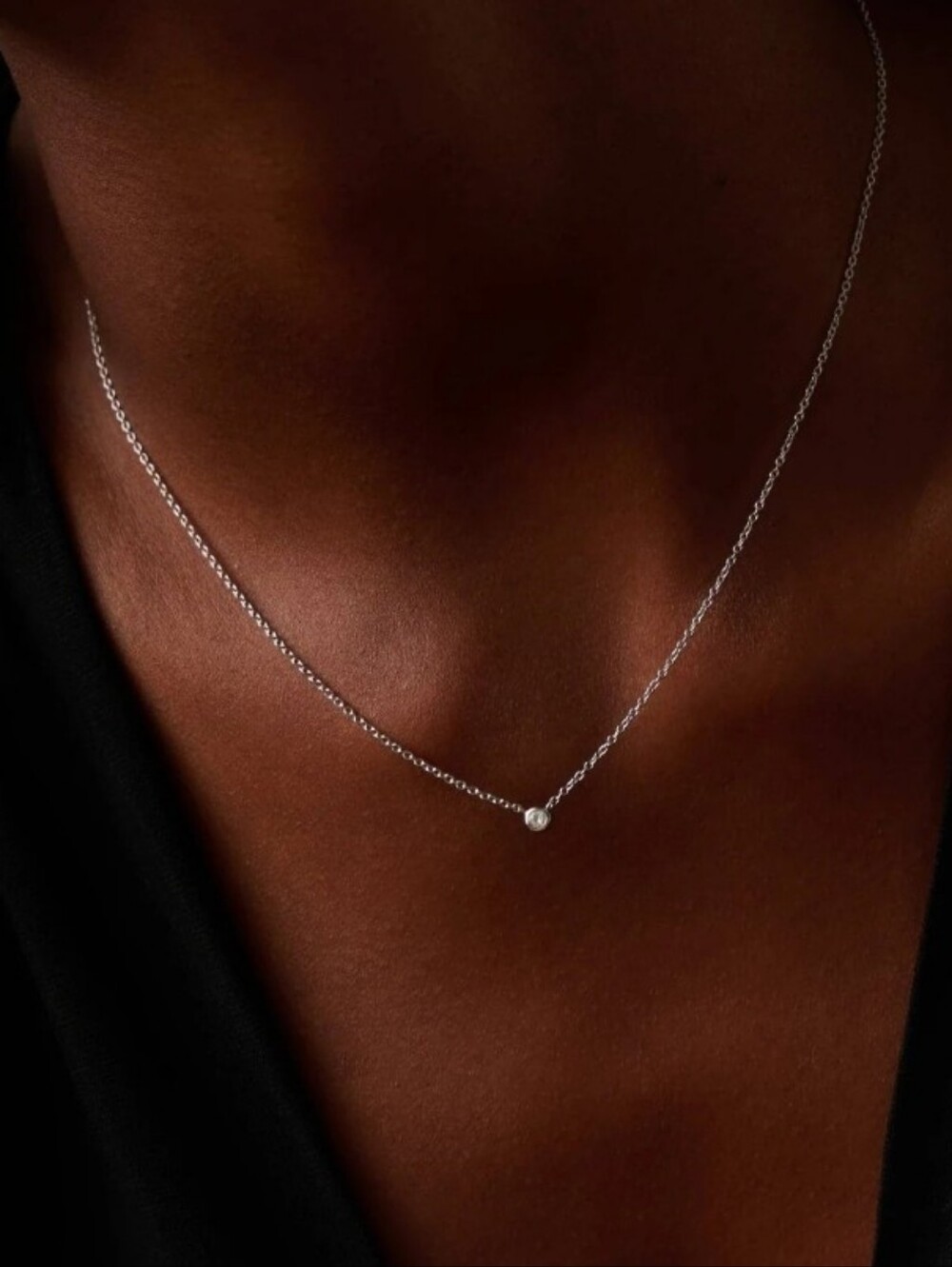 Missoma 14k Solid White Gold Diamond Pendent Necklace 16" New